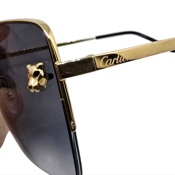 CARTIER Gold and Black Square Sunglasses - Picture 9 of 9